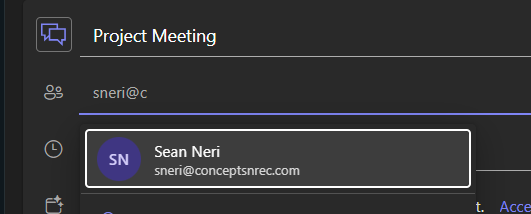 Typing an attendee name into the invite field
