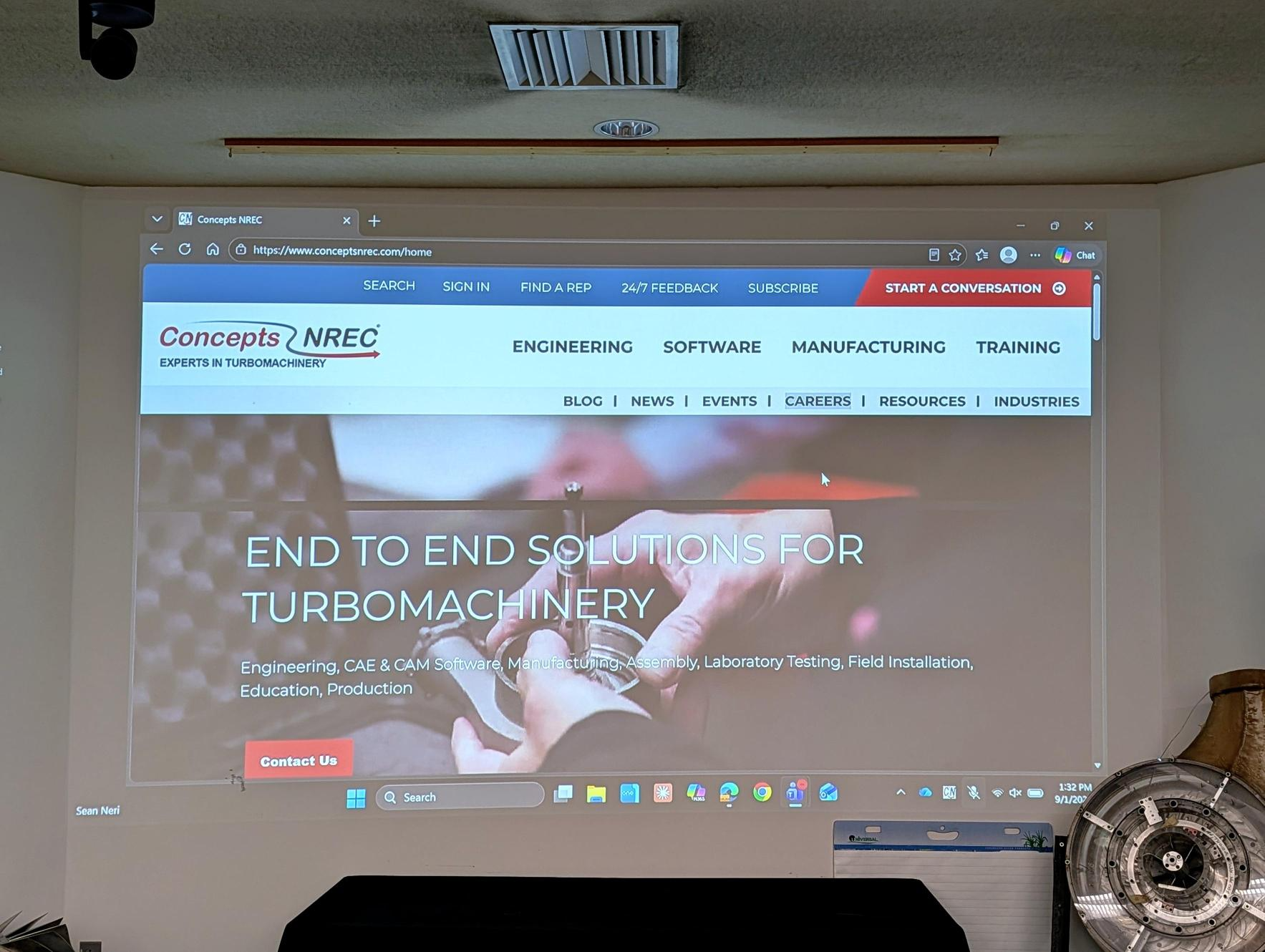 Shared screen projected on the classroom wall